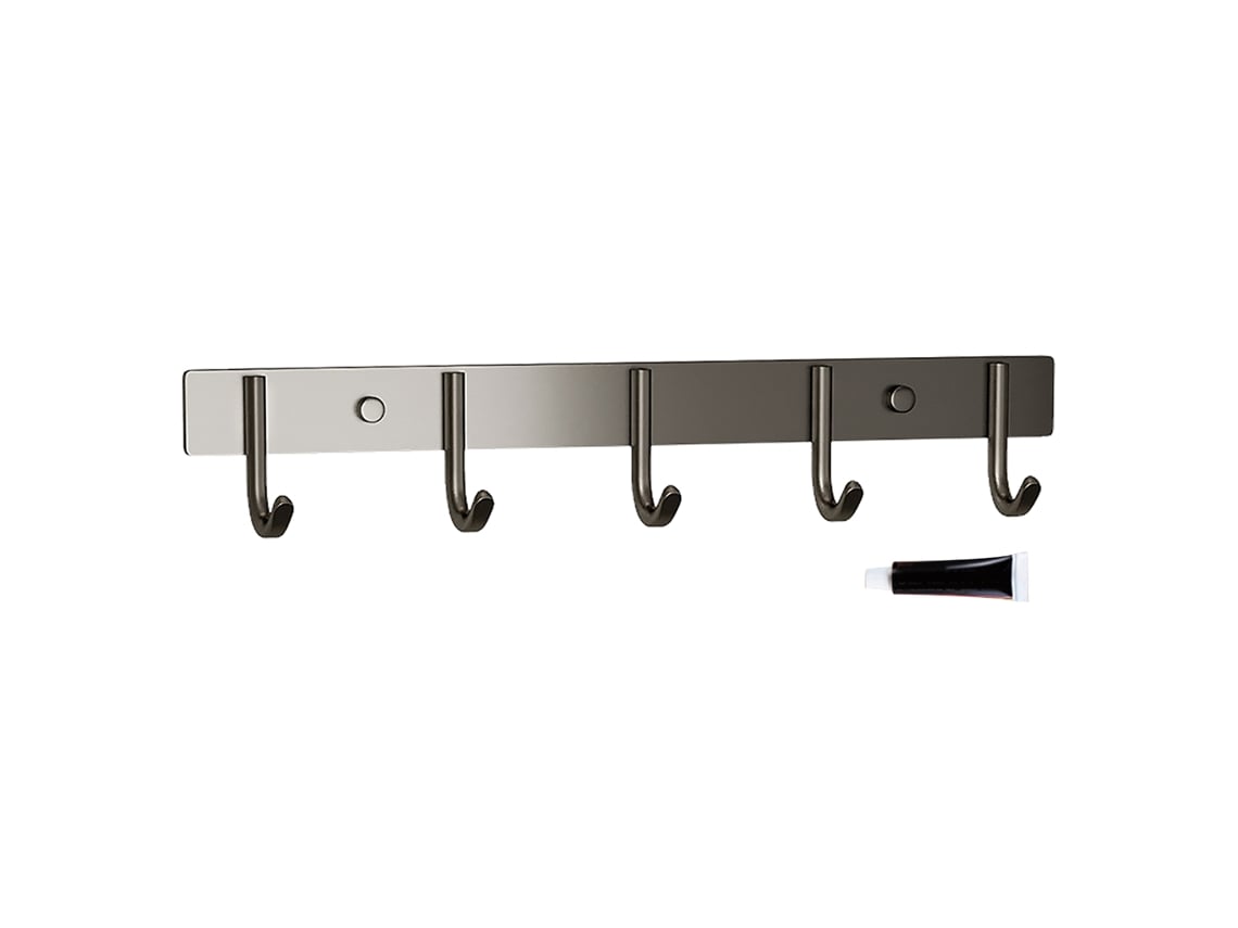 Perchero de pared con 5 ganchos, de aluminio, para abrigos, sombreros, toallas, bolsos, batas, baño y entrada, color gris.