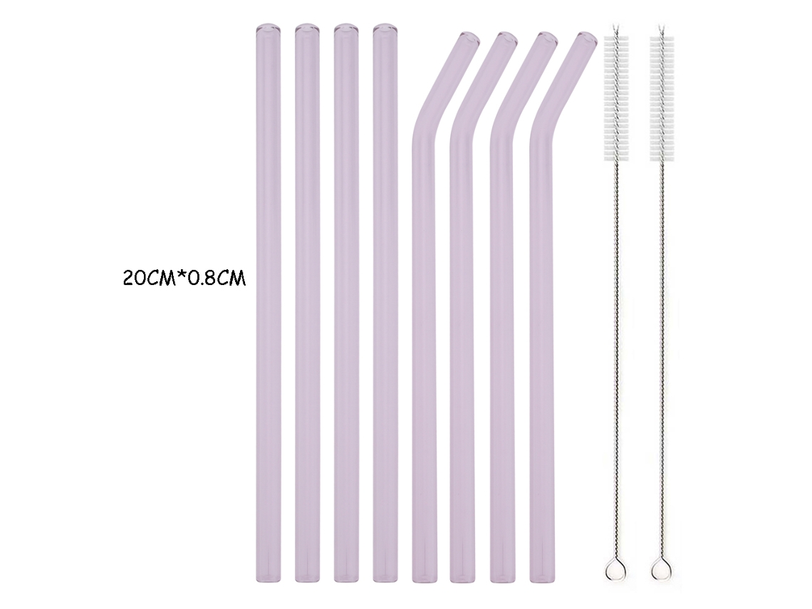 Juego de 8 pajitas reutilizables de vidrio de borosilicato, colores surtidos, para cócteles, batidos o té de burbujas, color rosa Aeuzwr