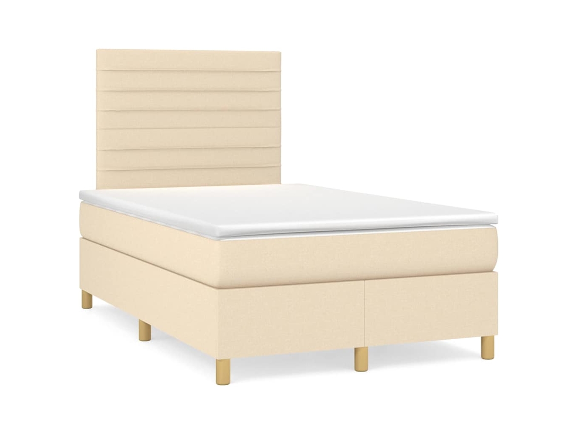 Cama Box Spring Con Colchón Y Luces Led Tela Crema 120x190 Cm