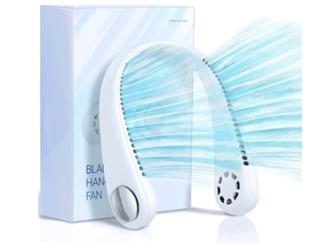 Ventilador de cuello portátil, ligero, pequeño, sin aspas, recargable, sin hojas, 3 velocidades, blanco BISBISOUS