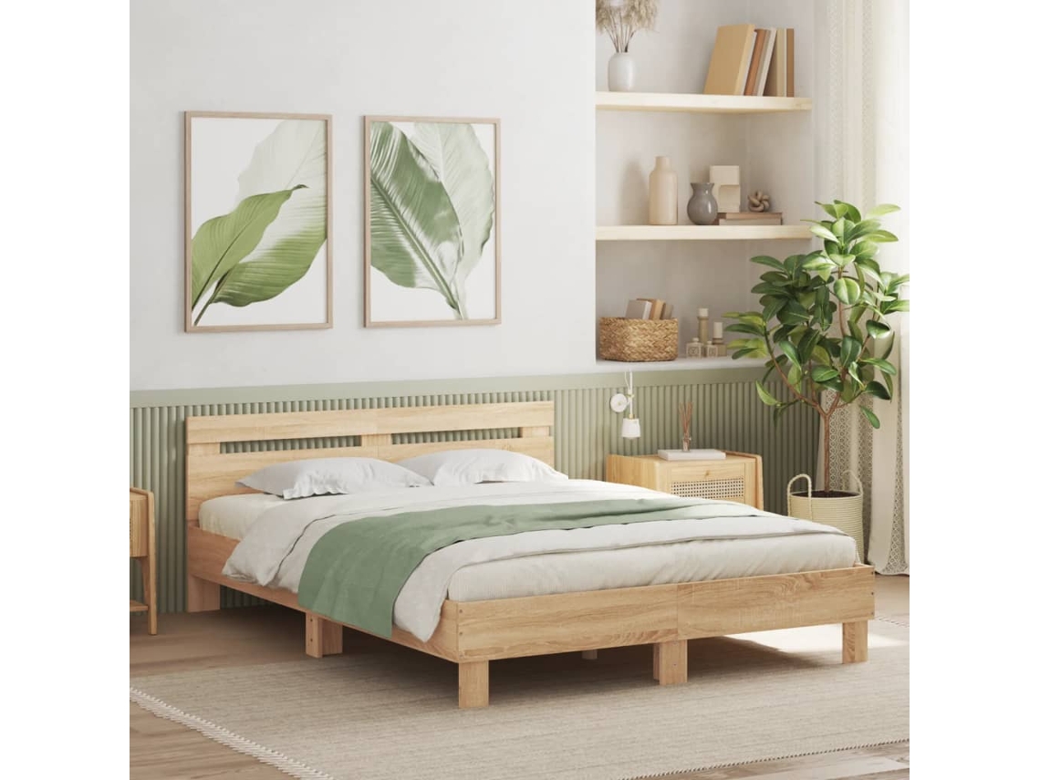 Cama Con Cabecero Madera De Ingeniería Roble Sonoma 140x190 Cm