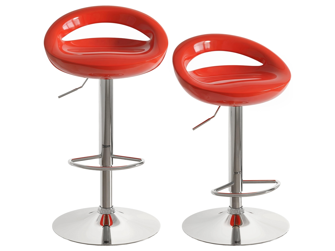 Juego De 2 Taburetes Giratorios De Bar Con Reposapiés De Altura Regulable Y Base De Acero, Color Rojo.