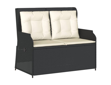 Sillón reclinable de jardín VIDAXL con cojines ratán sintético negro