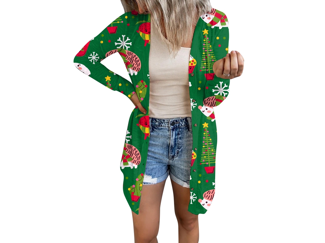 Omni-camisa Abrir Frente Manga Larga Suave Estampado Navidad Halloween Casual Blusa Para Mujer Tipo 8 3xl