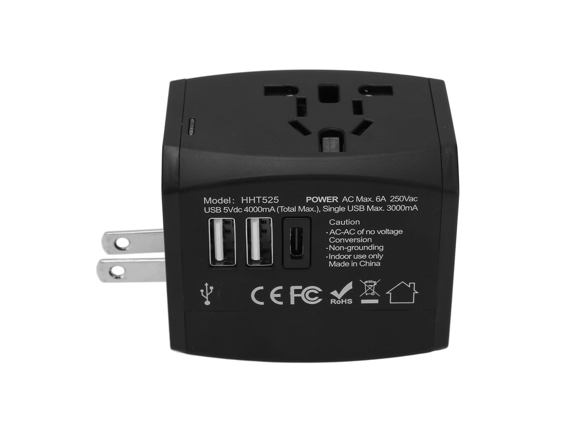 Adaptador de corriente universal de viaje 6A 2xUSB3.0A USB C todo en uno Adaptador cargador de pared para todo el mundo