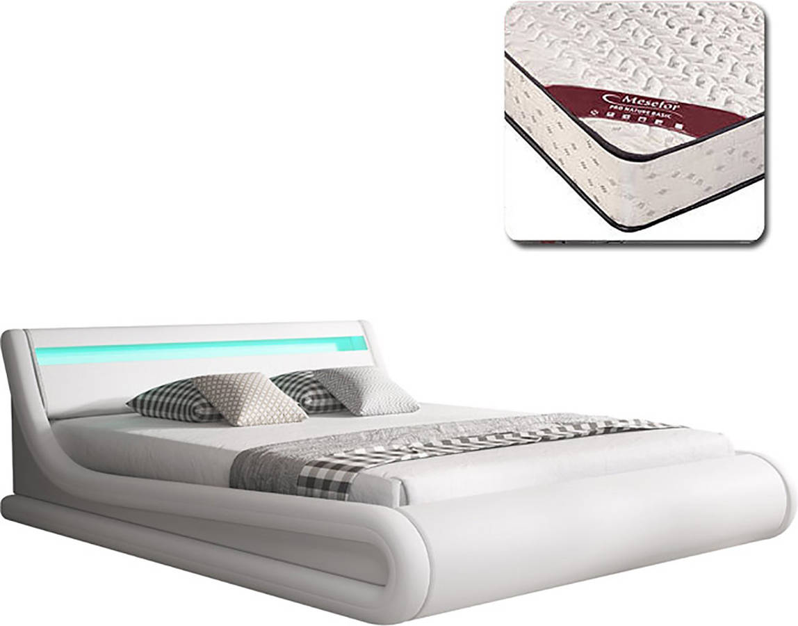 Cama Con Texas bonitos parisina compatible 150x190 cm polipiel blanco somier elevable canapé de matrimonio 150x190cm