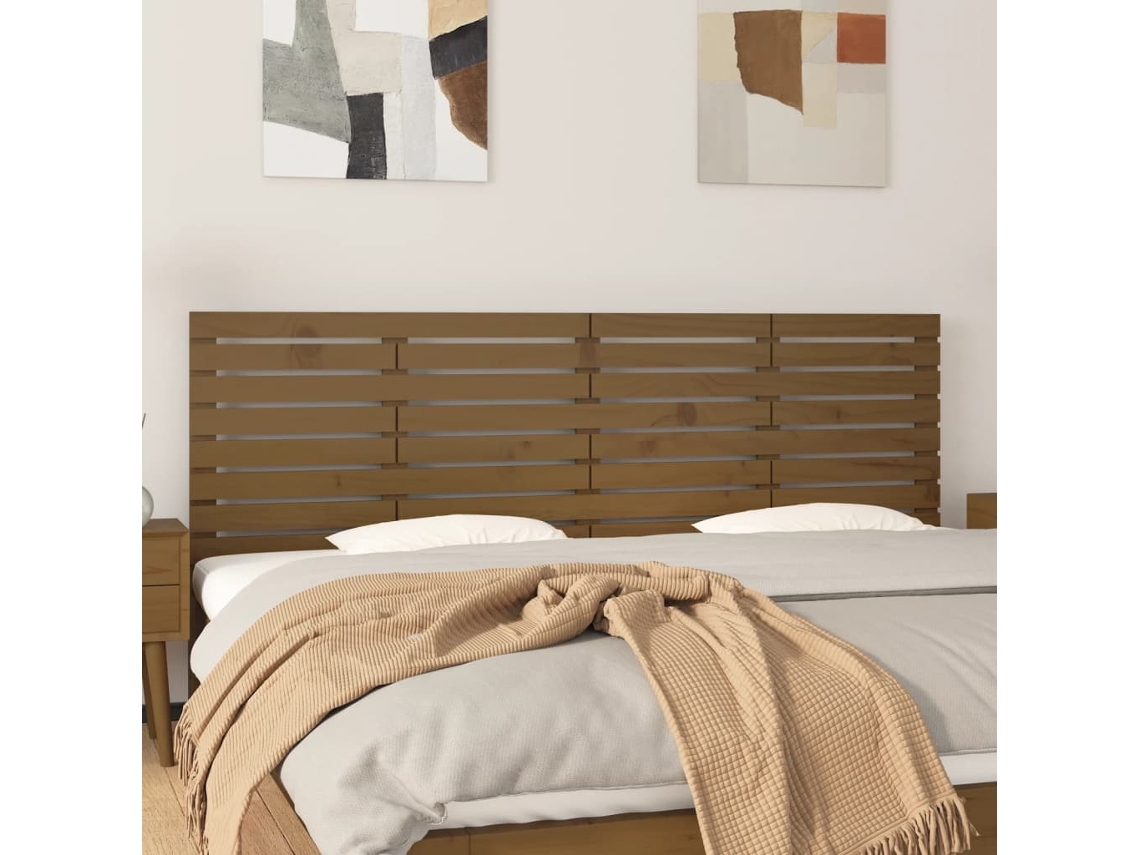 Cabecero Cama Pared Madera Maciza Pino Marrón Miel 206x3x63 Cm