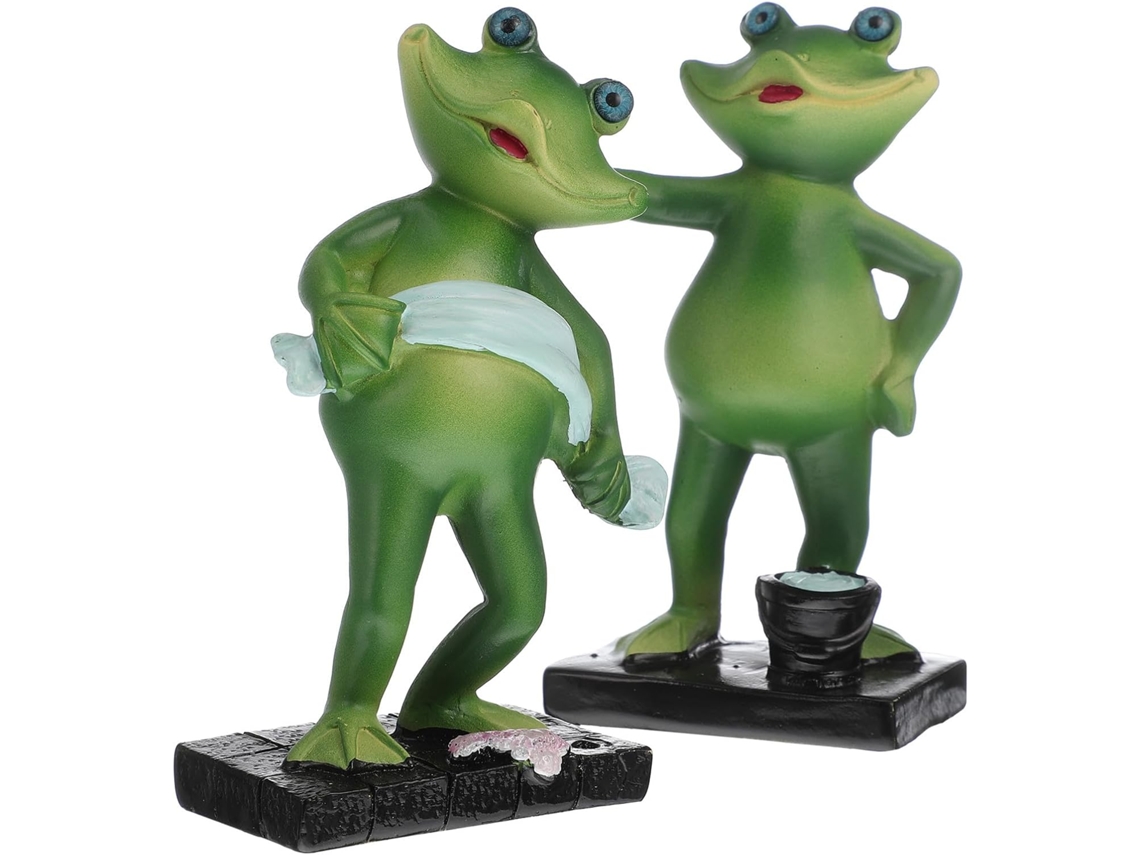 Juego 2 Figuritas Ranas Miniatura Resina Verde Adorable Decoración Escritorio Accesorios Mesa Baño