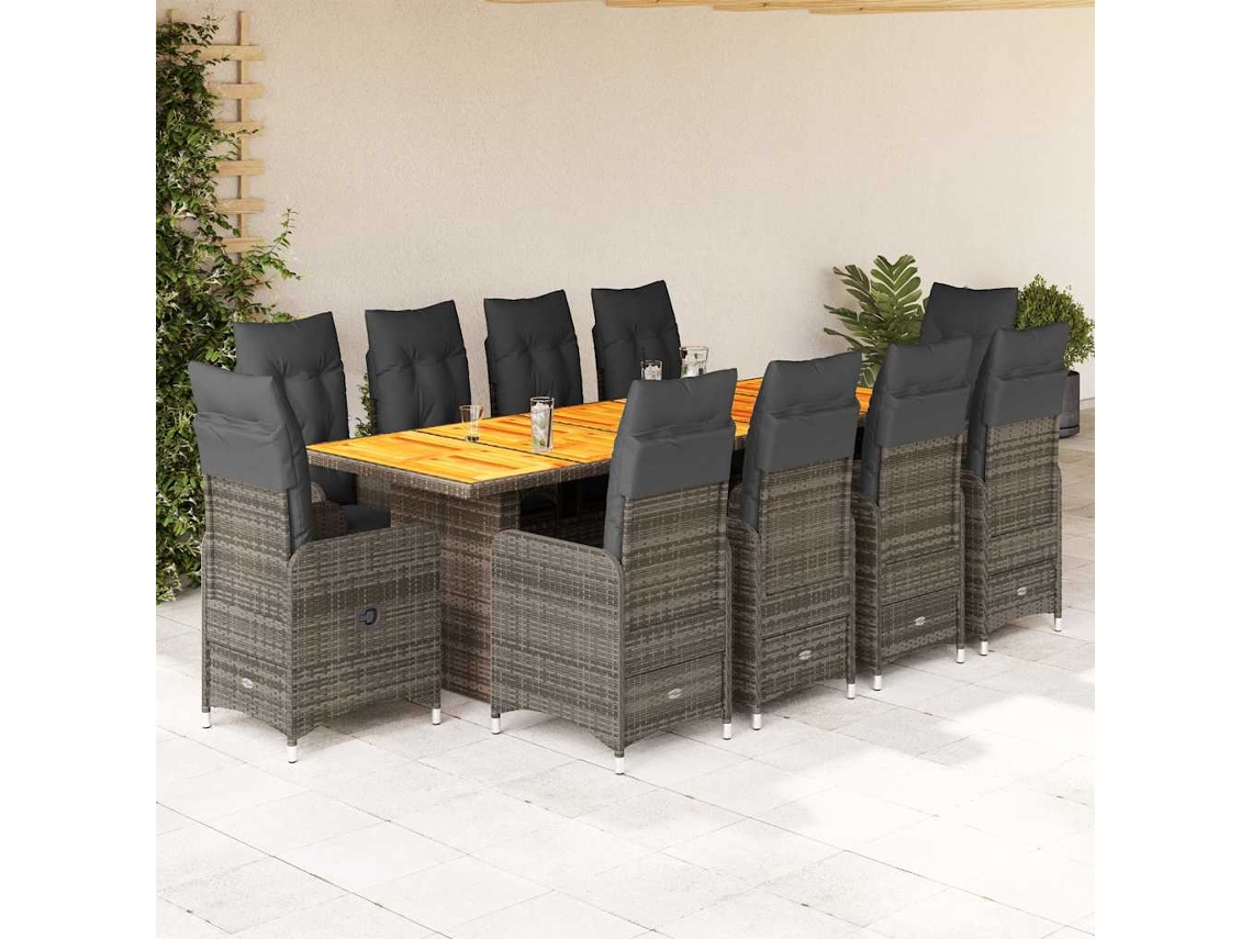 Conjunto de bistró de jardín de 11 piezas con cojines, mimbre gris, DKD Home Decor