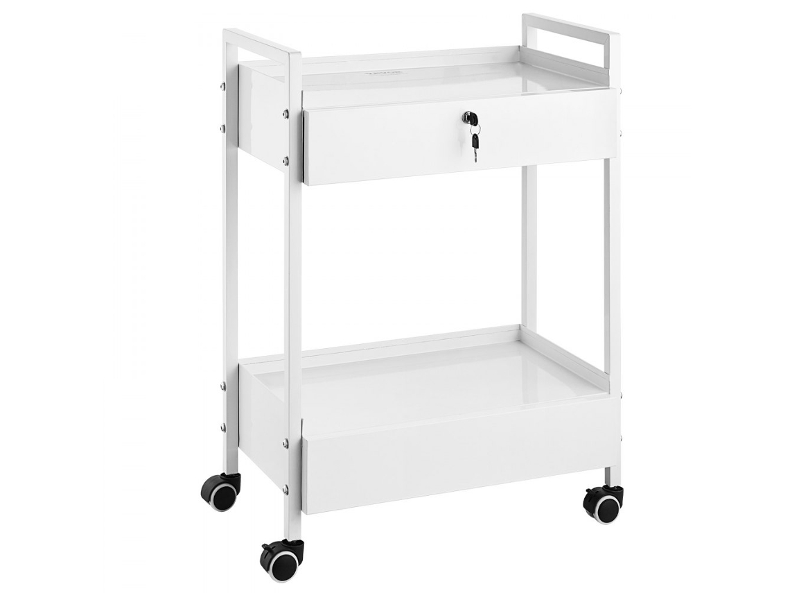 Carro de laboratorio en acero inoxidable de 2 niveles, 2 cajones y ruedas, capacidad 100 kg.