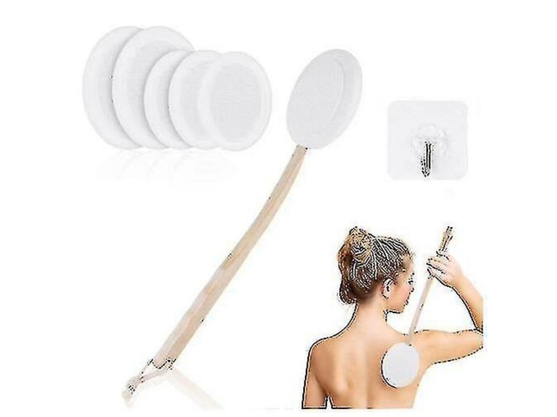 Aplicador De Loción Para La Espalda Con Mango Largo, 6 Esponjas Reemplazables Y Gancho, Diseño Ergonómico, Madera A Prueba De Derrames.