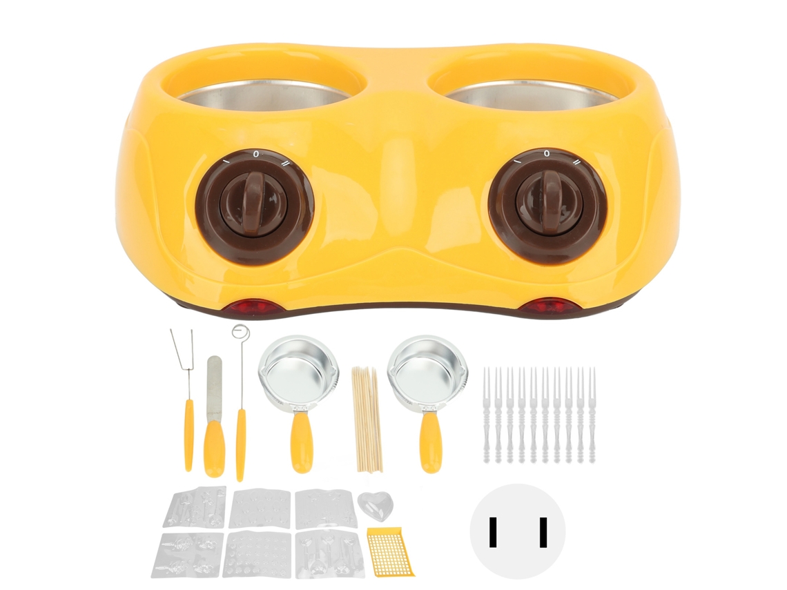 Máquina Eléctrica Para Fundir Chocolate Con Dos Ollas Para Fondue, 110-240 V, Color Amarillo.
