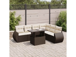 Conjunto de sofá de jardín de 7 piezas con cojines de mimbre marrón DKD Home Decor
