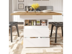 Mesa de comedor extensible de 110 x 140 x 80 cm, plegable, para 4 o 6 personas, con tres estantes, color blanco.