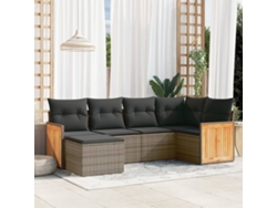 Conjunto de sofá de jardín con cojines de mimbre gris, Dkd Home Decor