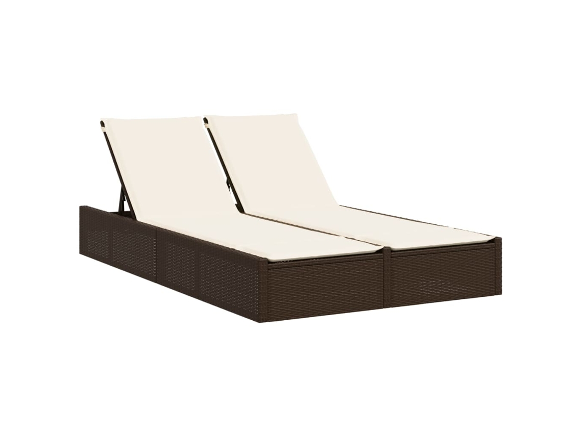 Chaise longue doble con cojines, mimbre, patas marrones, EXCLUSIVA MAISON