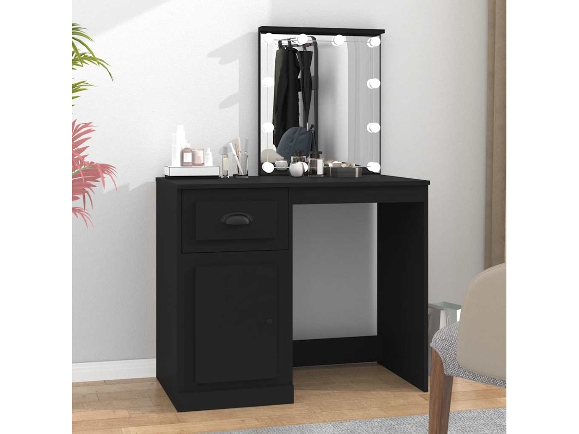 Tocador - Mesa de maquillaje con luz LED 90x50x132,5 cm Derivados de madera Negro HARLANV1