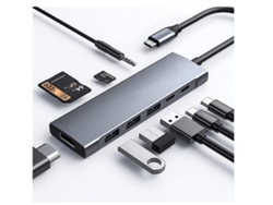 Adaptador Multipuerto Usb C Hub, Concentrador Usb C 9 En 1 Con 4k A 30 Hz, Audio De 3,5 Mm, 3 Puertos Usb 3.0, Lector De Tarjetas Sd/tf, Pd