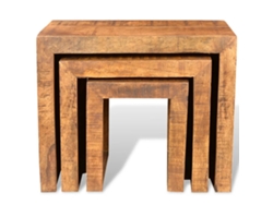 Set De 3 Mesitas Apilables De Madera Maciza De Mango