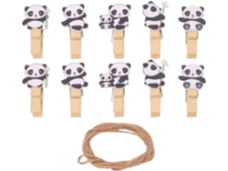 Juego 50 Pinzas Fotos Madera Natural Forma Panda Bambú Cordón Decorativas Multifuncionales Manualidades
