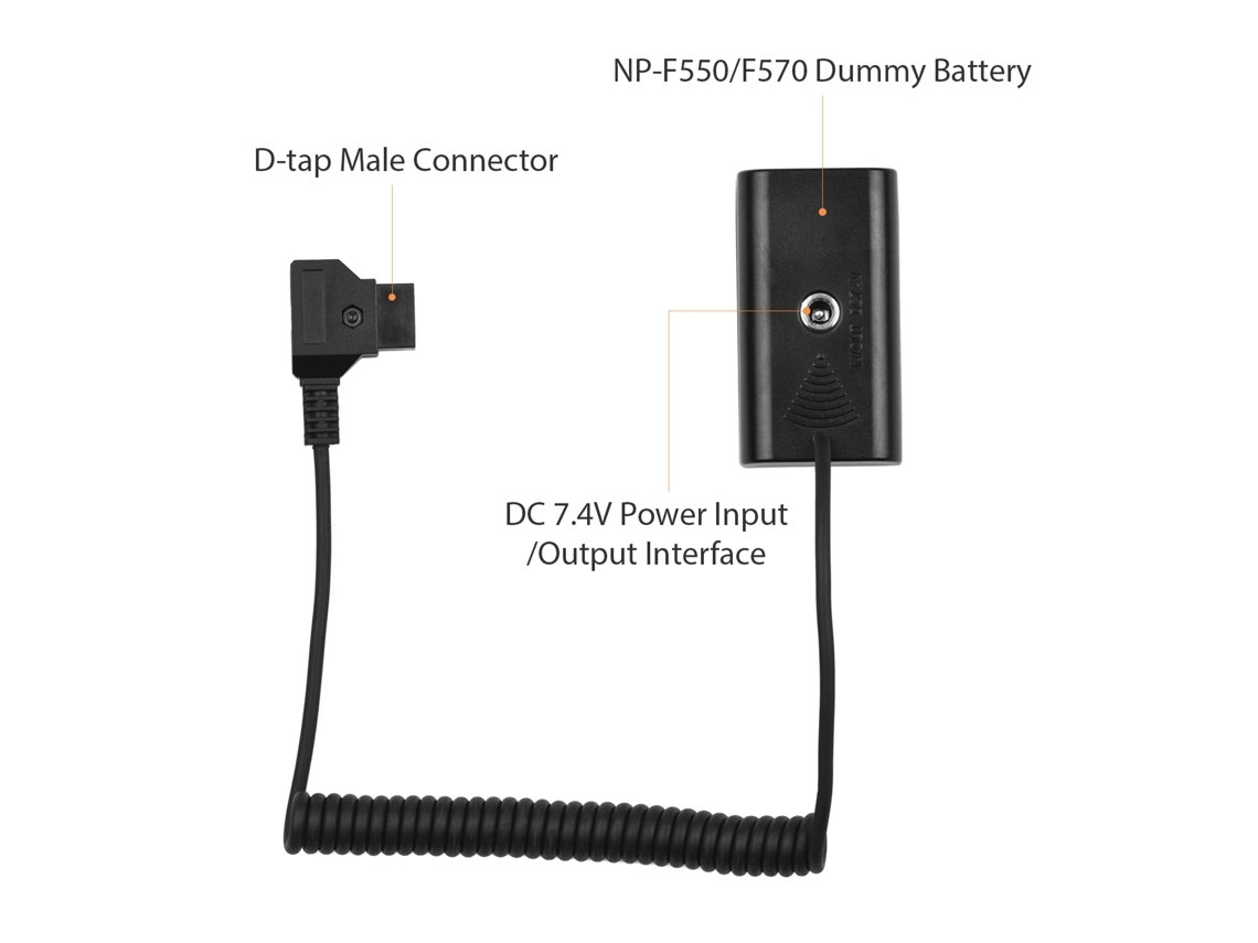 Adaptador de batería simulada D-tap para Np-f550 Np-f570 para cámaras y dispositivos