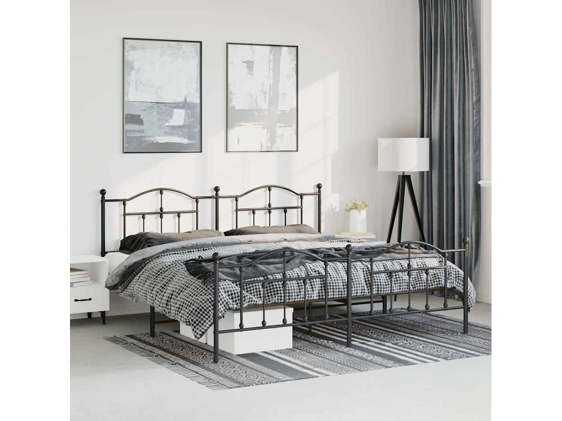 Estructura Cama Sin Colchón Con Estribo Metal Negro 183x213 Cm