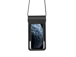 Funda impermeable de TPU para teléfono, ideal para nadar y bucear, fabricada en piel sintética. Elegante color negro. Tamaño extragrande con capacidad para un cargador pequeño.
