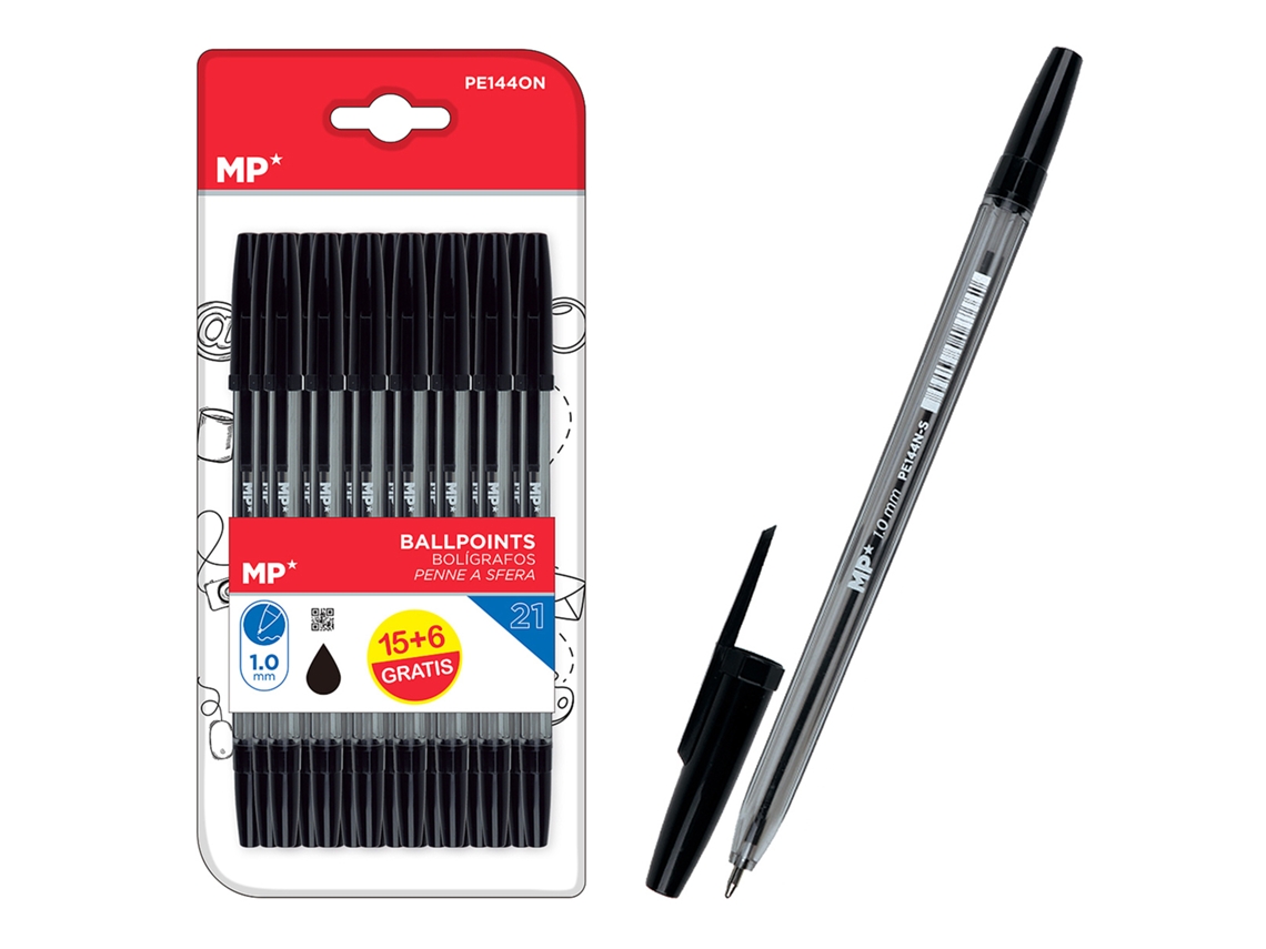 Juego de 21 bolígrafos negros con punta de 1,0 mm