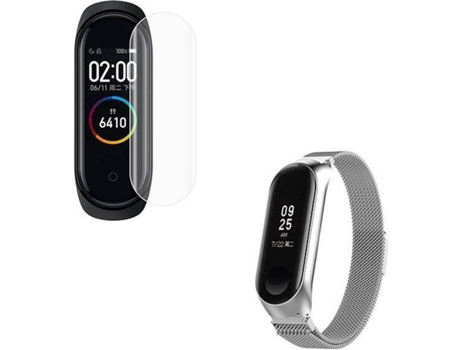 Kit Correa Milanese Loop Cierre Magnético + Protector Pantalla Gel Full Cover PHONECARE Xiaomi Mi Band 6, Mi Smart Band 6 Gris
