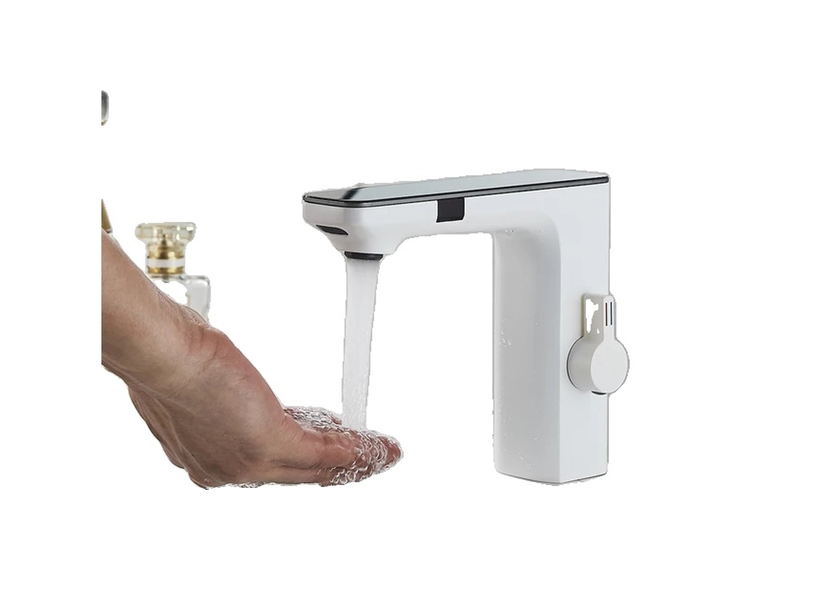Grifo de baño inteligente con tecnología de doble sensor, mezclador de agua fría y caliente, color blanco OEM