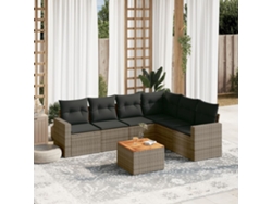 Conjunto de sofá de jardín de 7 piezas con cojines, mimbre gris, DKD Home Decor