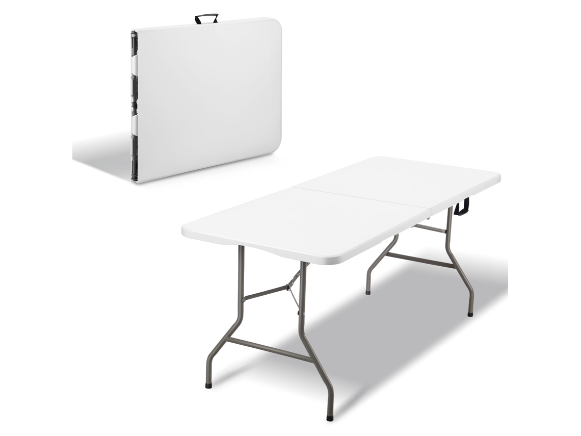 Mesa Plegable 180 X 74 X 74 Cm, 6 U 8 Plazas, Mesa Plegable Para Exterior Con Cierre De Seguridad, Asa De Transporte