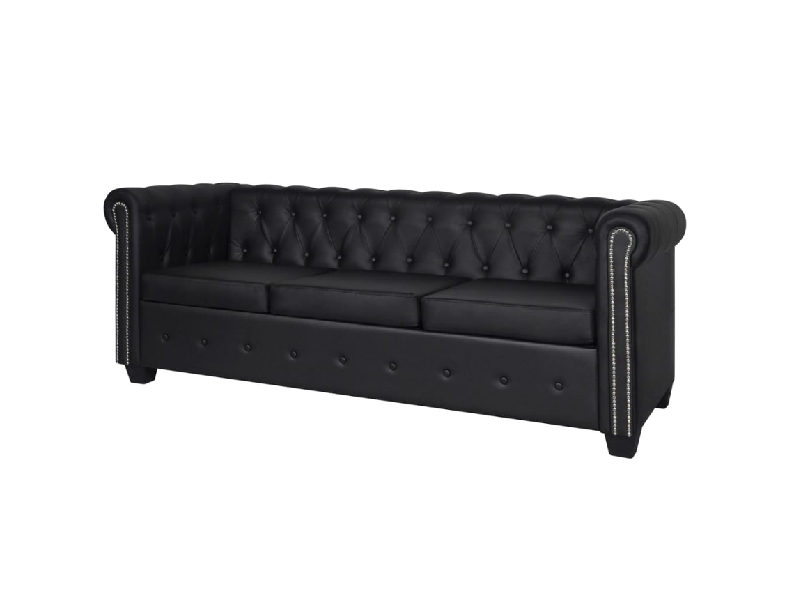 Sofá Chesterfield de 3 plazas en piel sintética negra, DKD HOME DECOR