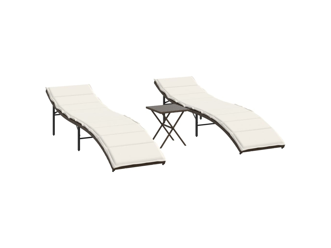 Tumbonas con mesa, 2 piezas, mimbre, patas marrones, MAISON EXCLUSIVE