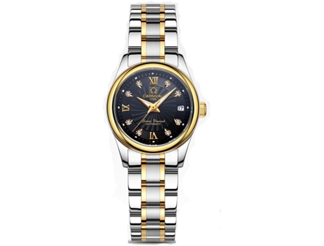 VEANXIN Reloj de pulsera automático para mujer mecánico resistente al agua con cristal de zafiro-plata negro oro