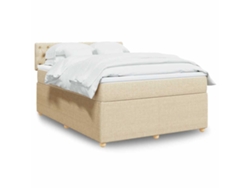 Cama Box Spring Con Colchón Tela Color Crema 140x190 Cm