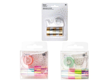 15 mini cintas adhesivas iridiscentes blancas y rosas + arco iris + metálico espejo de oro y plata