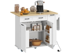 Armário de Cozinha com 2 Portas de Vidro, Bancada para Microondas, Compartimentos Abertos, Prateleiras Ajustáveis, Branco ZENCORE SERVICES
