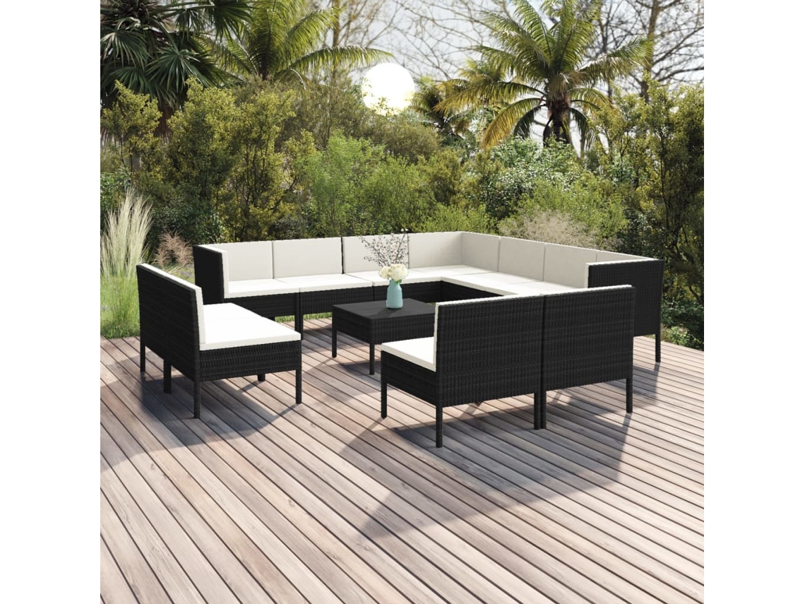 Conjunto de jardín de 12 piezas con cojines en mimbre sintético negro de DKD Home Decor