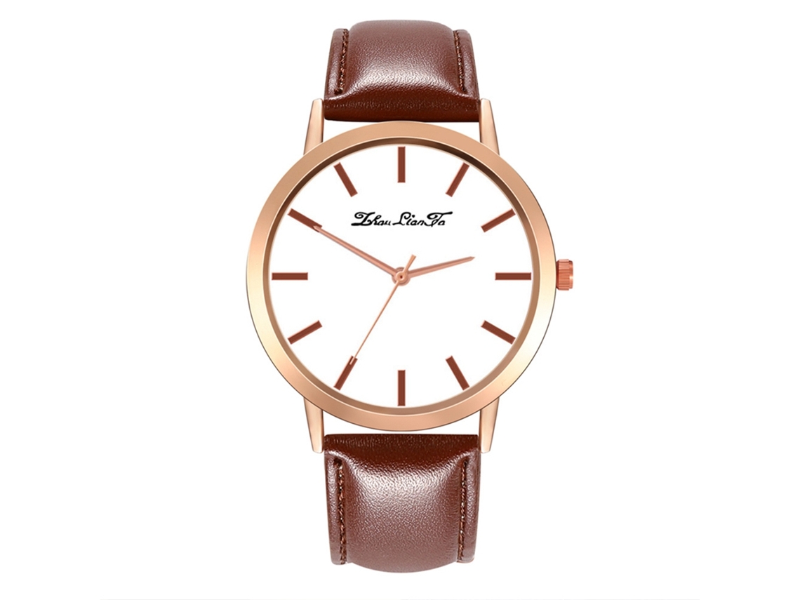 Reloj De Pulsera De Moda Para Mujer Con Correa De Cuero, Cuarzo Marrón Oscuro, Estilo Casual.
