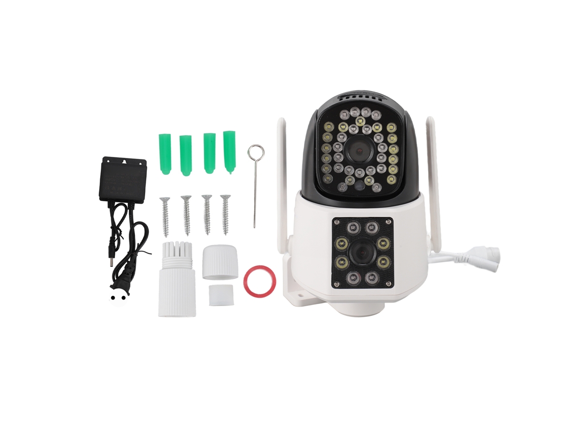 Cámaras de seguridad exteriores con doble lente y PTZ wifi para vigilancia al aire libre.