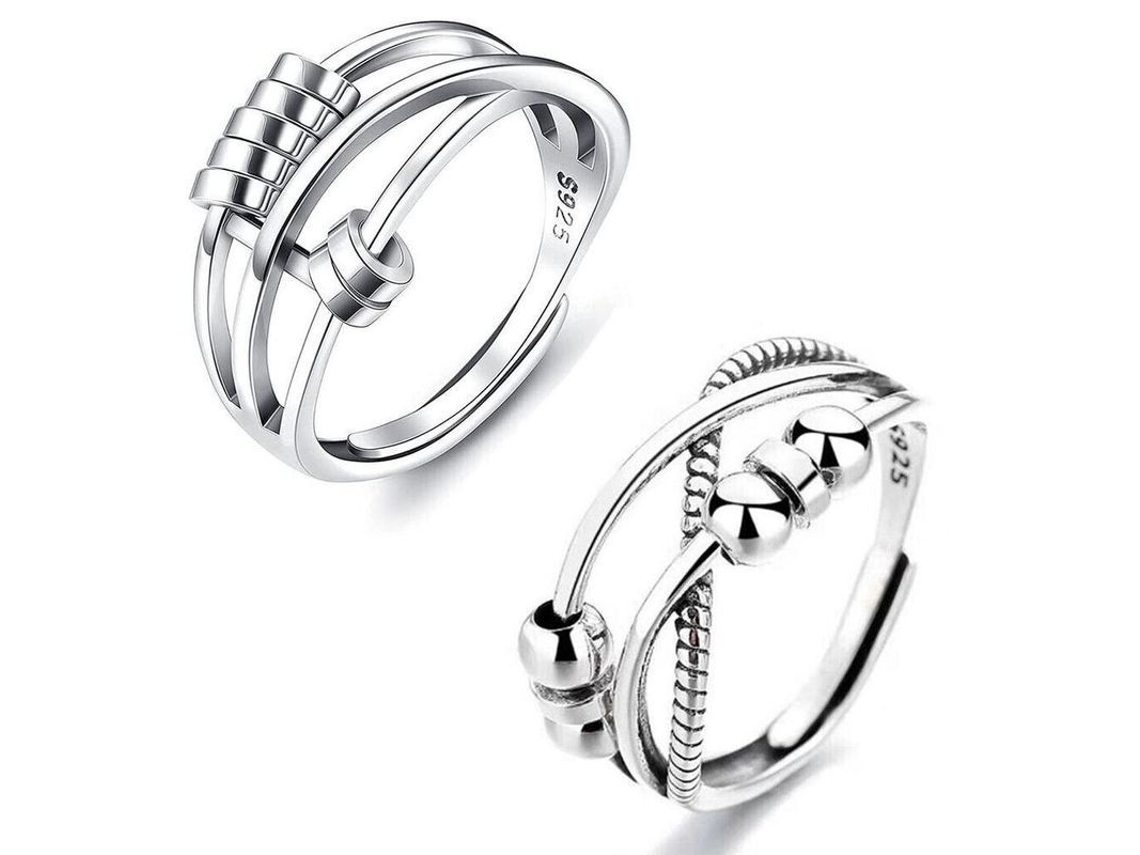 Anillo Antiestrés De Plata 925 Giratorio Ajustable Para Aliviar Ansiedad Y Meditación 2