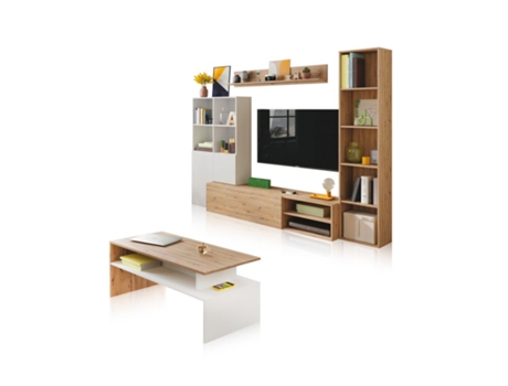 Conjunto de Sala de Estar com Mesa de Centro Iris Plus Blanco Artik Blanco Mate Roble Nodi 164 Mueble Tv / 75 Módulo Auxiliar / 38,5 Módulo E