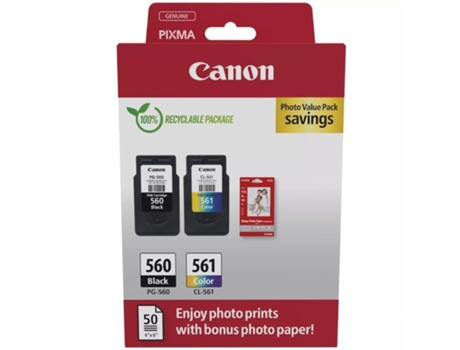 Cartucho de Tinta Original CANON Pg-560 Cl-561 Multipack/ Negro/ Tricolor Papel Fotográfico