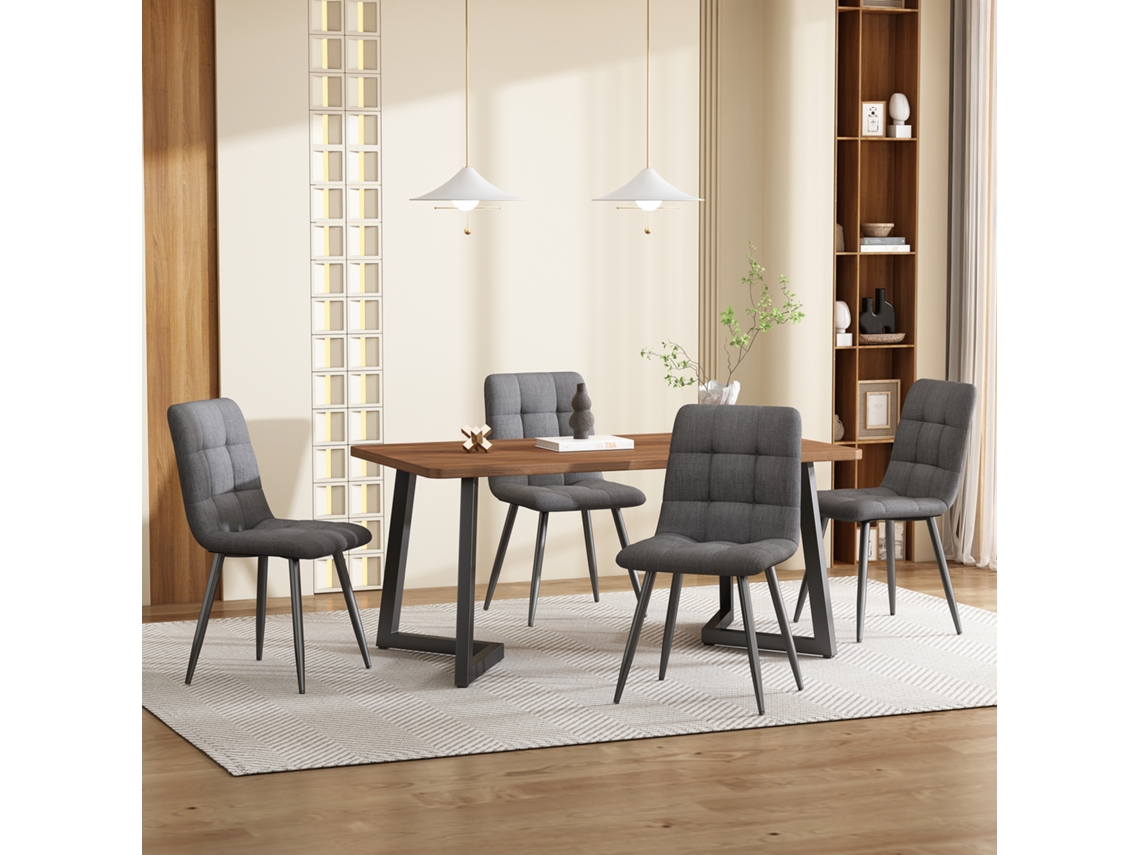 Conjunto Comedor 5 Piezas - Mesa Nogal Y 4 Sillas Lino Gris