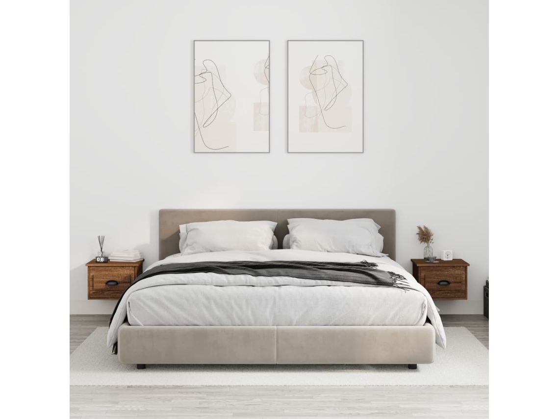 Mesitas de Noche Pared 2Pzs 41,5X36X28 Cm Roble Marrón