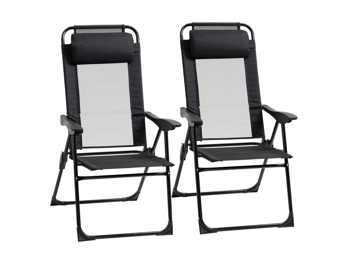 Juego De 2 Sillas Plegables De Jardín Con Respaldo Ajustable, Capacidad De 120 Kg.
