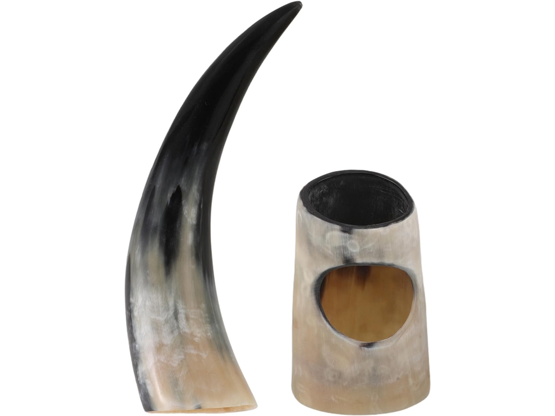 Vaso rústico vikingo de cuerno de buey de gran capacidad (25-30 cm) para cerveza y vino.