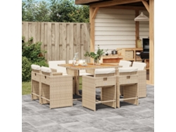 Juego de comedor de jardín de 9 piezas con cojines, mimbre sintético beige, DKD Home Decor