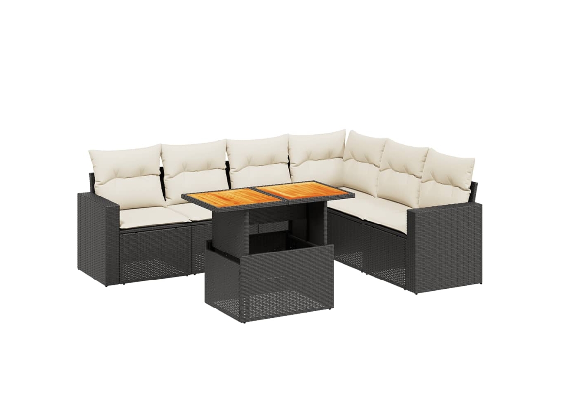 Maison Exclusive - Set De Comedor De Jardín 7 Pzas Y Cojines Ratán Sintético Negro